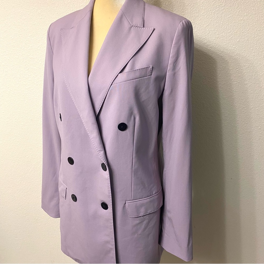 Theory Double-Breasted Wool-Blend Lavender Blazer 10 - Picture 5 of 13